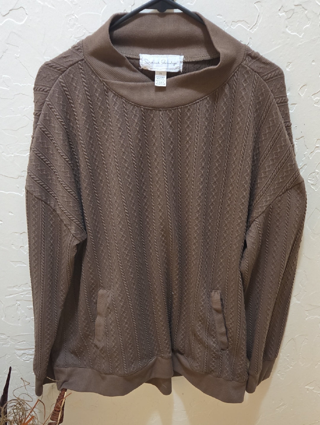 French Laundry Taupe Brown Cable Turtleneck Sweater